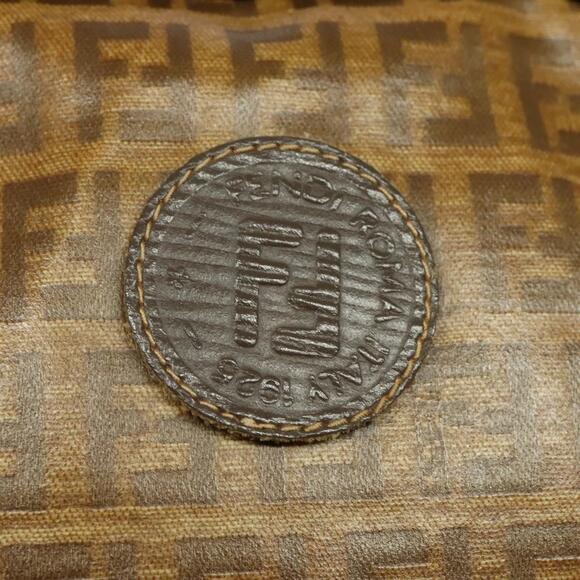 FENDI Zucchino Canvas Shoulder Bag Pvc Dark Brown - Picture 6 of 12